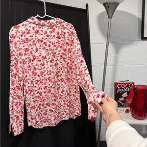Red and pink floral blouse